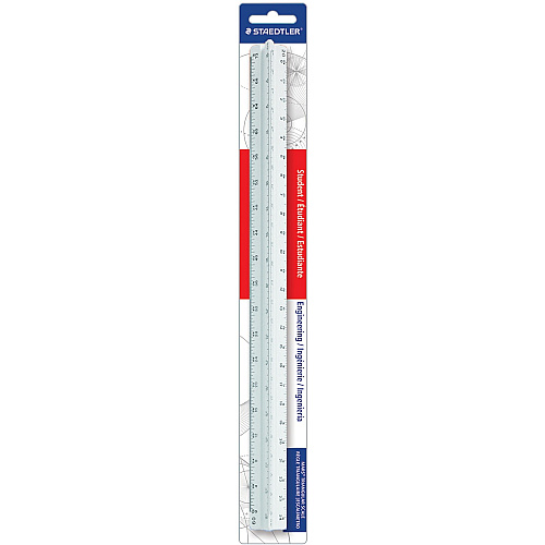 Staedtler 12" Triangular Engineer Scale 12" Length x 1" Width - 1/10 Graduations - Imperial, Metric Measuring System - Plastic - White - 1 Each (9871934BK)