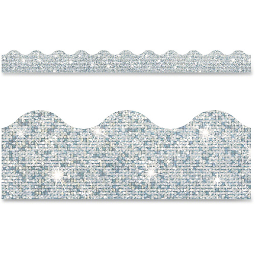 Trend Silver Terrific Trimmers Sparkle Fun, Learning Theme/Subject - Skill Learning: Color - Rectangle Topped With Waves Shape - Pin-up - Layer patterns - Durable, Reusable, Precut - 2.25" Width x 390" Length - Silver - Paper - 1 Each (T91408)