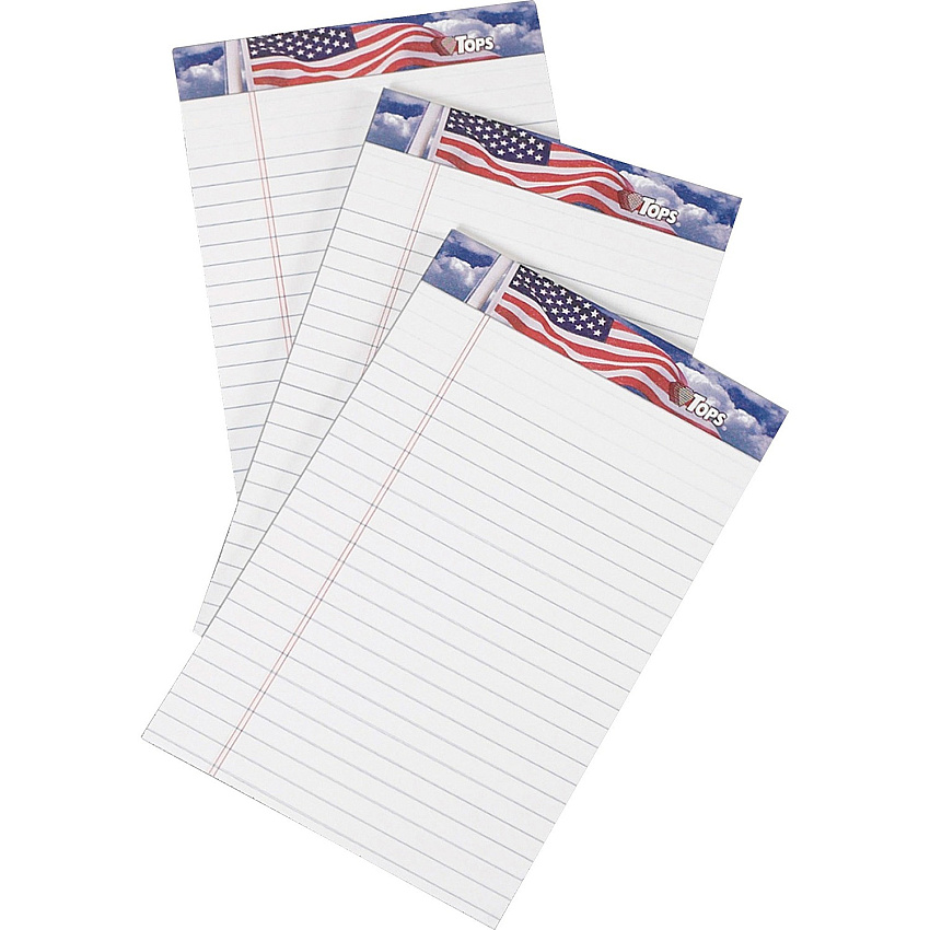 TOPS American Pride Binding Legal Writing Tablet - Jr.Legal 50 Sheets - Strip - 16 lb Basis Weight - Jr.Legal - 5" x 8" Sheet Size - White Paper - Perforated, Bleed Resistant - 3 / Pack (75103)