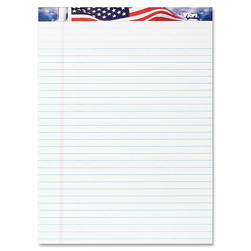 TOPS American Pride Writing Tablets 50 Sheets - Strip - 0.34" Ruled - 16 lb Basis Weight - 8 1/2" x 11 3/4" Sheet Size - White Paper - Perforated, Bleed Resistant - 3 / Pack (75113)
