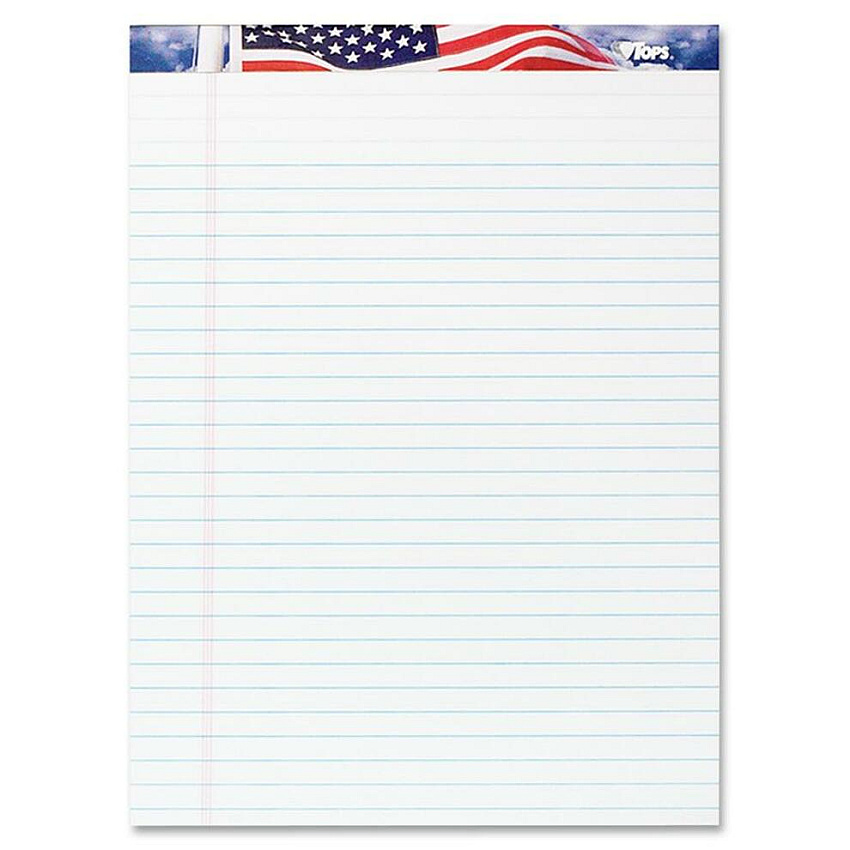 TOPS American Pride Writing Tablets 50 Sheets - Strip - 0.34" Ruled - 16 lb Basis Weight - 8 1/2" x 11 3/4" Sheet Size - White Paper - Perforated, Bleed Resistant - 3 / Pack (75113)