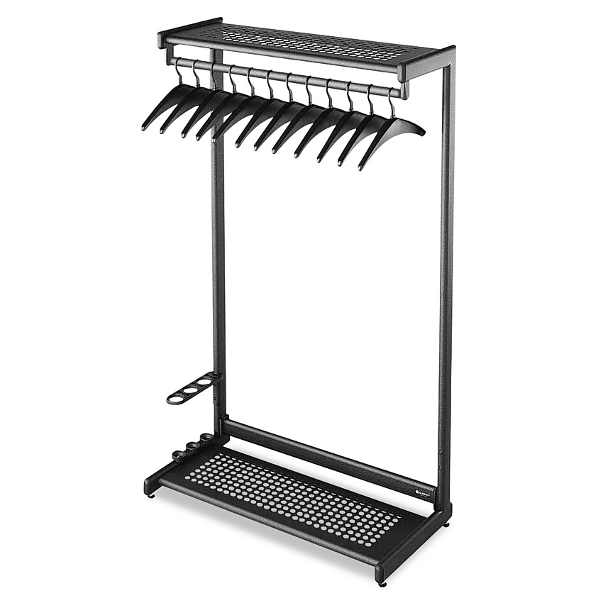 Quartet Single-Sided Rack with Two Shelves, 12 Hangers, Steel, 48w x 18.5d x 61.5h, Black (20224)