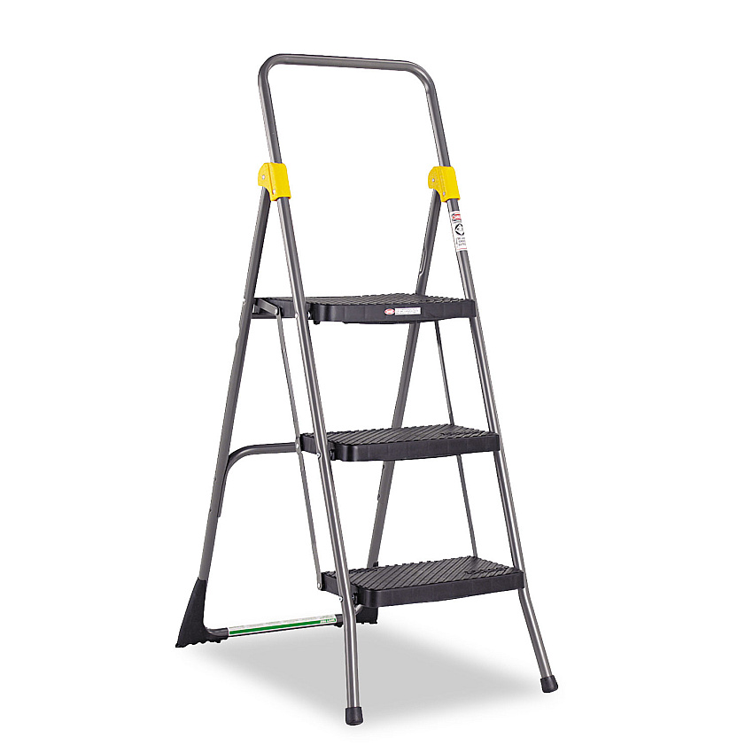 COSCO Commercial 3-Step Folding Stool, 300 lb Capacity, 20.5 x 32.63 x 52.13, Gray (11839GGO)