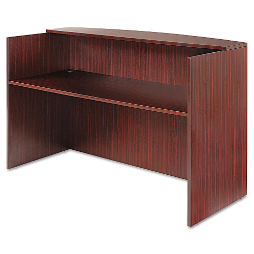 Alera Valencia Series Reception Desk with Transaction Counter, 71" x 35.5" x 29.5" to 42.5", Mahogany (ALEVA327236MY)