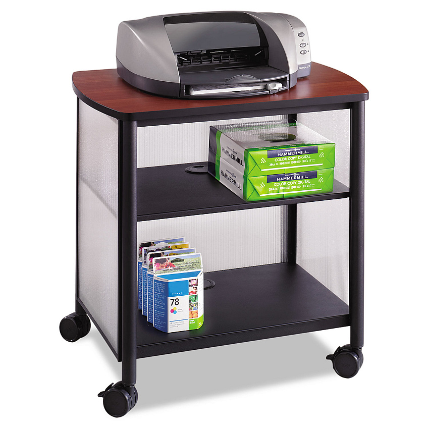 Safco Impromptu Deskside Machine Stand, Metal, 3 Shelves, 100 lb Capacity, 26.25" x 21" x 26.5", Cherry/White/Black (1857BL)