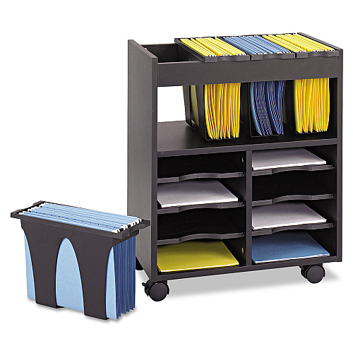 Safco Go Cart Mobile File, Engineered Wood, 8 Shelves, 4 Bins, 14.5" x 21.5" x 26.25", Black (5390BL)