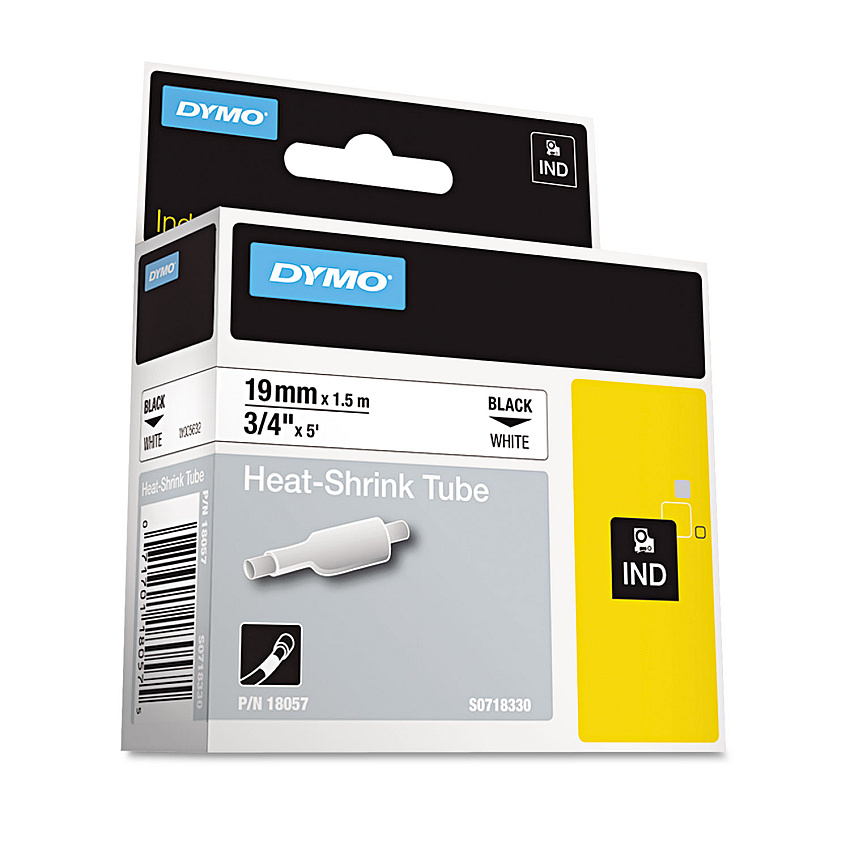 DYMO Rhino Heat Shrink Tubes Industrial Label Tape, 0.75" x 5 ft, White/Black Print (18057)
