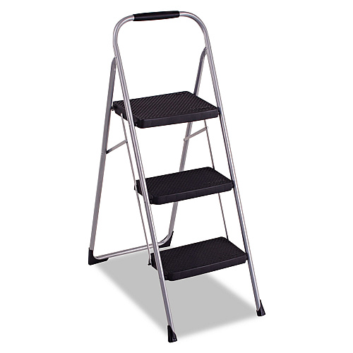 COSCO 3-Step Big Step Folding Stool, 200 lb Capacity, 17.75 x 28 x 45.63, Light Gray (11408PBL1E)