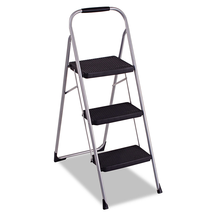 COSCO 3-Step Big Step Folding Stool, 200 lb Capacity, 17.75 x 28 x 45.63, Light Gray (11408PBL1E)