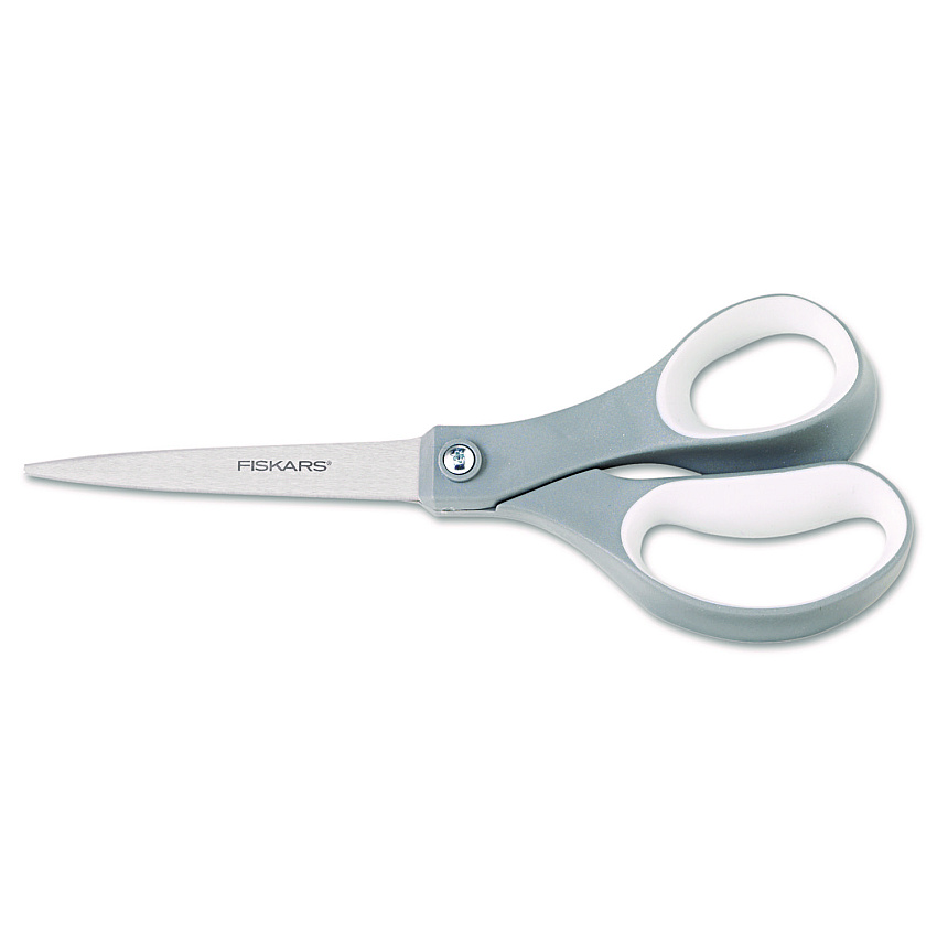 Fiskars Contoured Performance Scissors, 8" Long, 3.13" Cut Length, Straight Gray Softgrip Handle (1160001005)