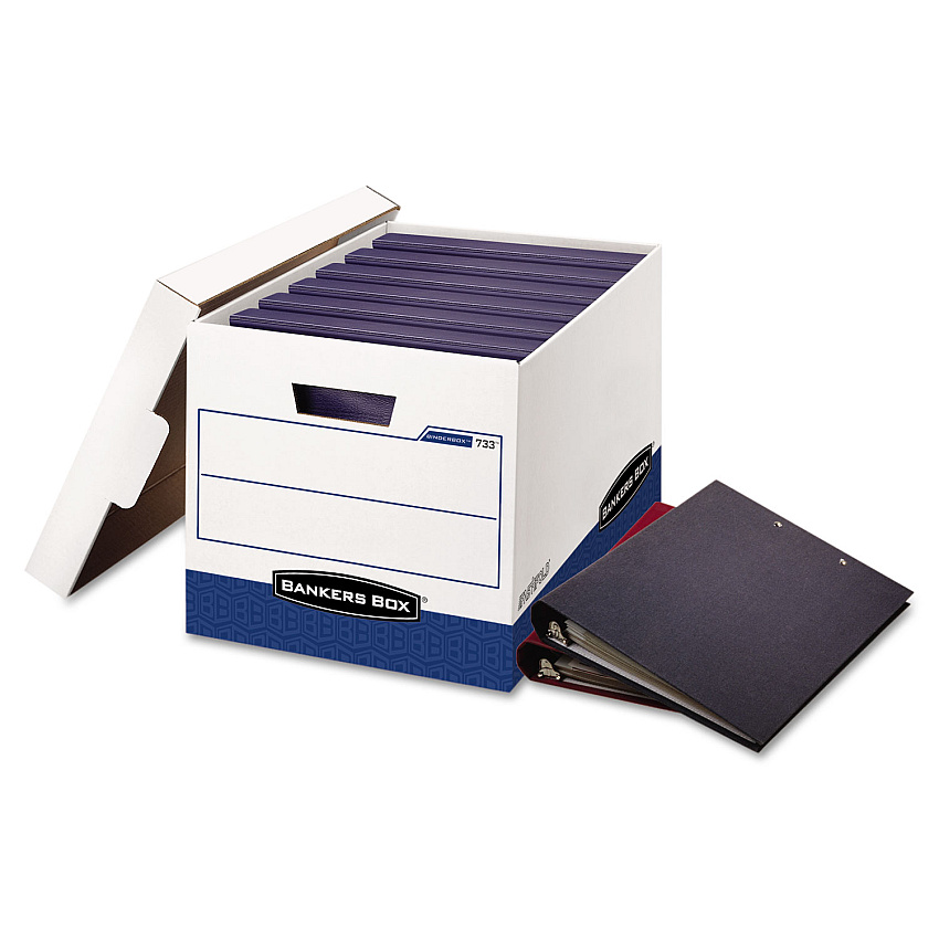 Bankers Box BINDERBOX Storage Boxes, Letter Files, 13.13" x 20.13" x 12.38", White/Blue, 12/Carton (0073301)