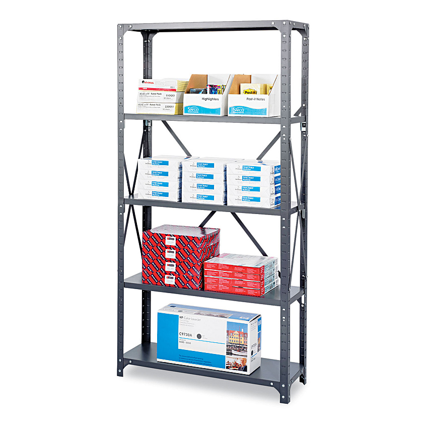 Safco Commercial Steel Shelving Unit, Five-Shelf, 36w x 12d x 75h, Dark Gray (6265)