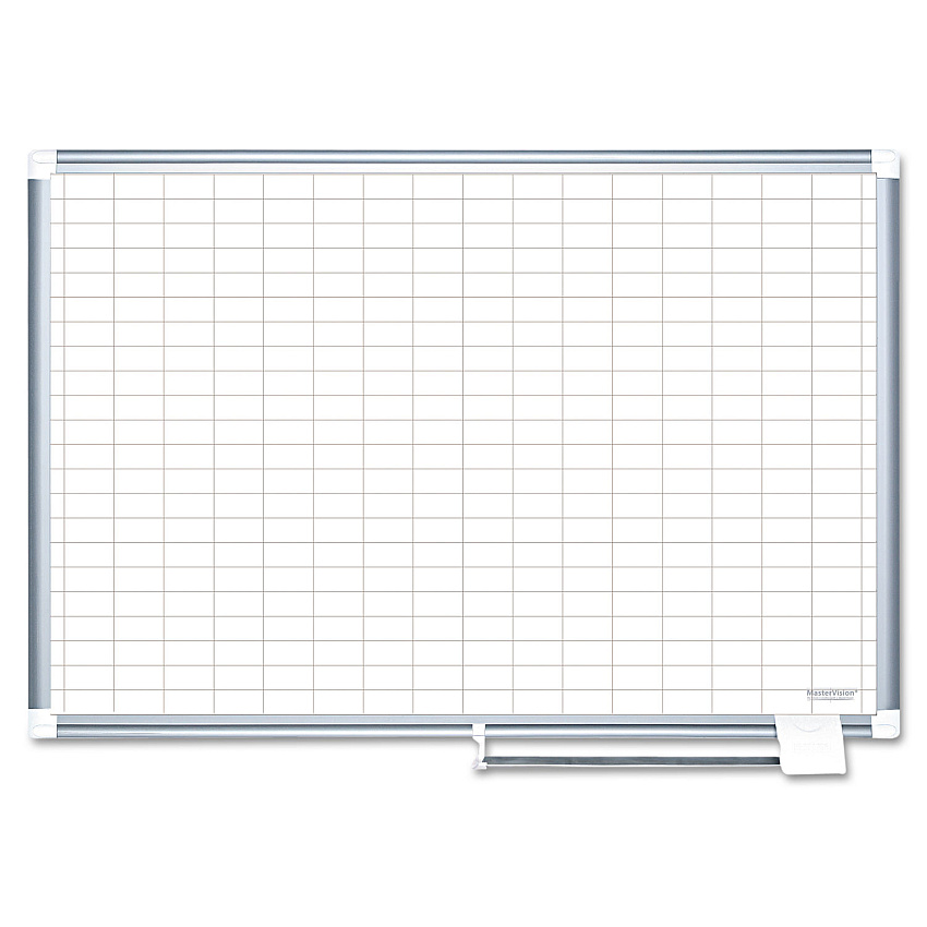 MasterVision Gridded Magnetic Porcelain Dry Erase Planning Board, 1 x 2 Grid, 72 x 48, White Surface, Silver Aluminum Frame (CR1230830)