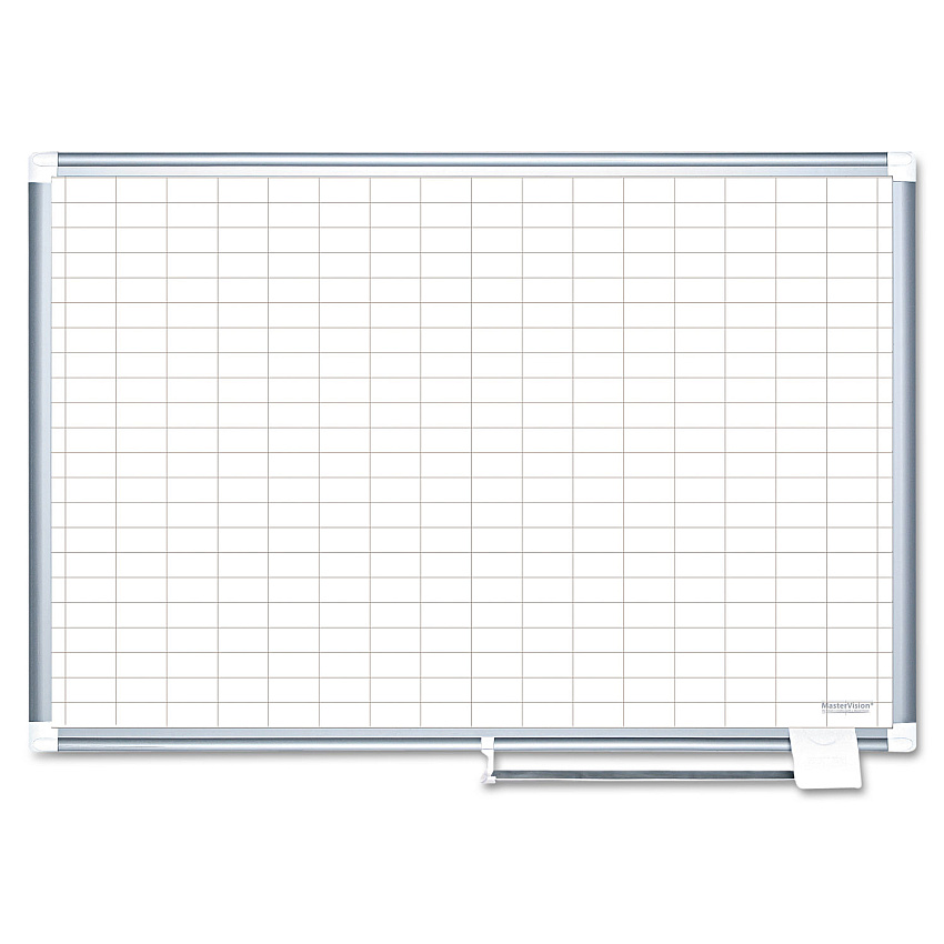 MasterVision Gridded Magnetic Steel Dry Erase Planning Board, 1 x 2 Grid, 48 x 36, White Surface, Silver Aluminum Frame (MA0592830)