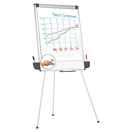 Universal Dry Erase Board with Tripod Easel and Adjustable Pen Cups, 29 x 41, White Surface, Silver Frame (UNV43031)