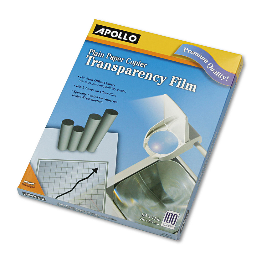 Apollo Plain Paper Transparency Film, 8.5 x 11, Black on Clear, 100/Box (PP100C)