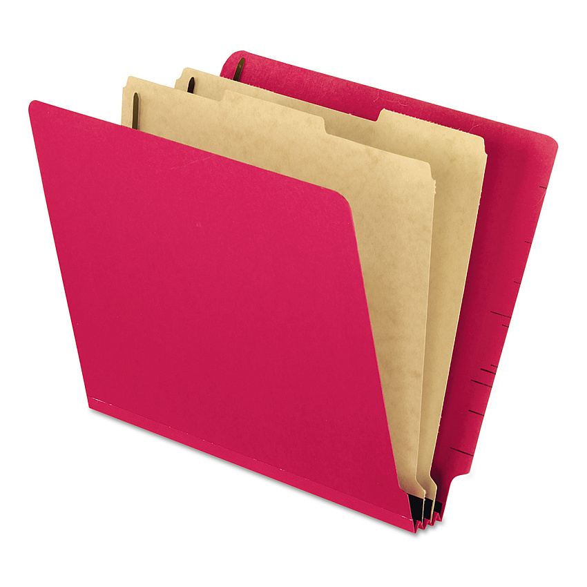 Pendaflex Pressboard End Tab Classification Folders, Straight Tab, Expands 2", 2 Dividers, 6 Fasteners, Letter Size, Red, 10/Box (23216)