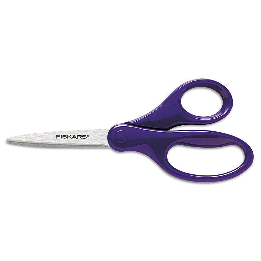 Fiskars Student Scissors, Pointed Tip, 7" Long, 3" Cut Length, Straight Handle, Randomly Assorted Handle Color (1294587097J)