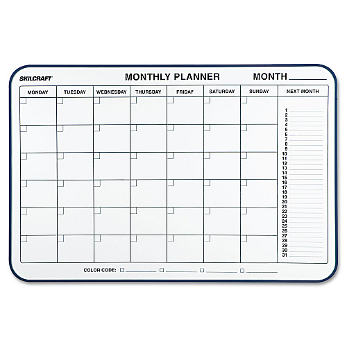 AbilityOne 7520014845263, SKILCRAFT Cubicle Calendar Board, One Month, 24 x 36, White Surface, Aluminum Frame