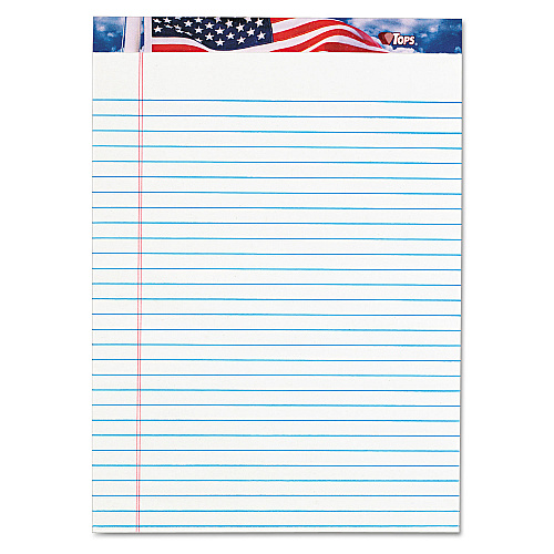 TOPS American Pride Writing Pad, Wide/Legal Rule, Red/White/Blue Headband, 50 White 8.5 x 11.75 Sheets, 12/Pack (75140)