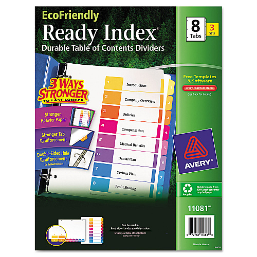 Avery Customizable Table of Contents Ready Index Dividers with Multicolor Tabs, 8-Tab, 1 to 8, 11 x 8.5, White, 3 Sets (11081)