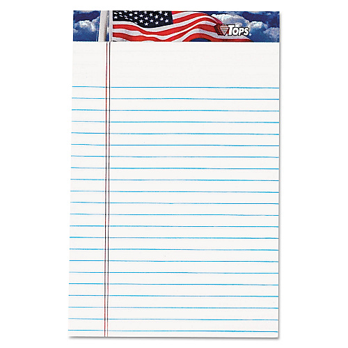 TOPS American Pride Writing Pad, Narrow Rule, Red/White/Blue Headband, 50 White 5 x 8 Sheets, 12/Pack (75101)