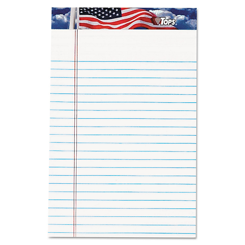 TOPS American Pride Writing Pad, Narrow Rule, Red/White/Blue Headband, 50 White 5 x 8 Sheets, 12/Pack (75101)