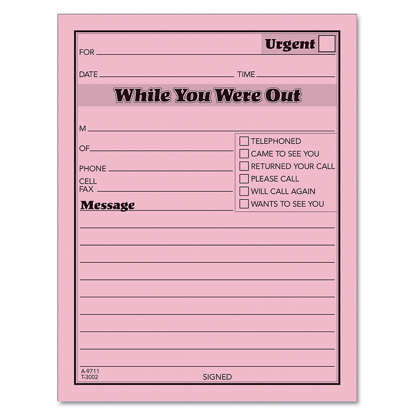 TOPS Pink Message Pad, One-Part (No Copies), 4.25 x 5.5, 50 Forms/Pad, 12 Pads/Pack (3002P)