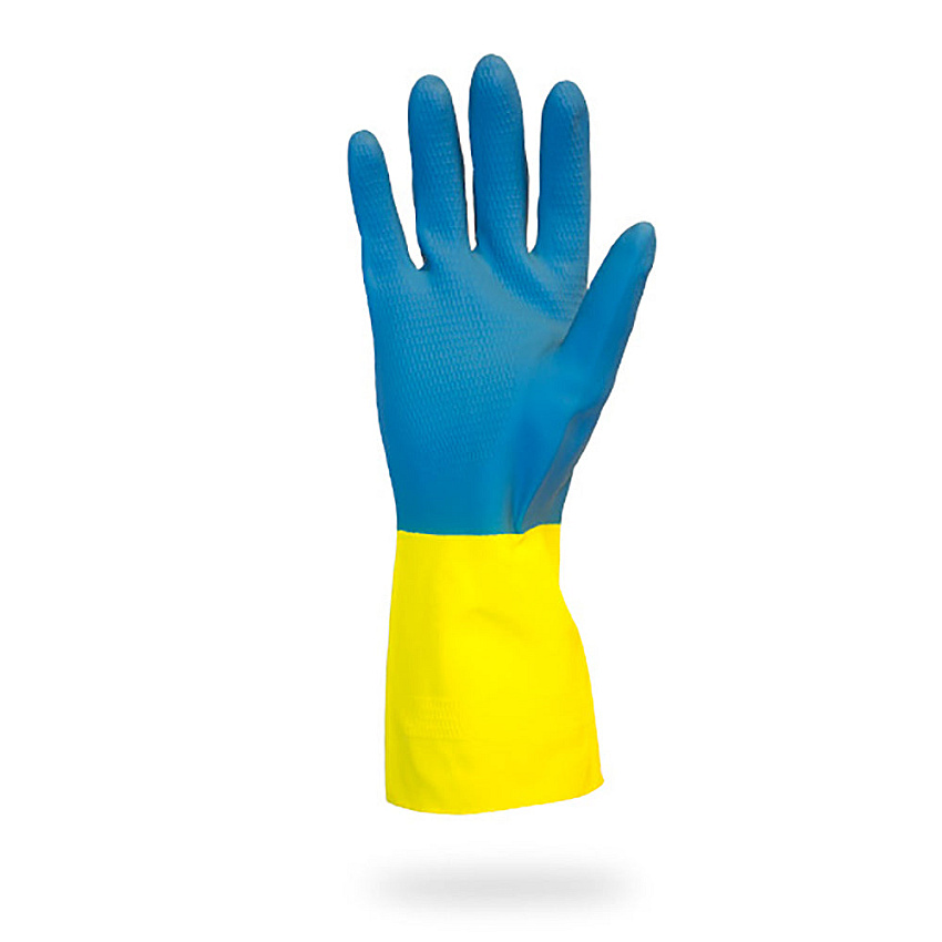 Hospeco Flock Lined Neoprene 22 Mil Gloves Blue/yellow Small, 12 Pairs (GRLY-SM-1SF)
