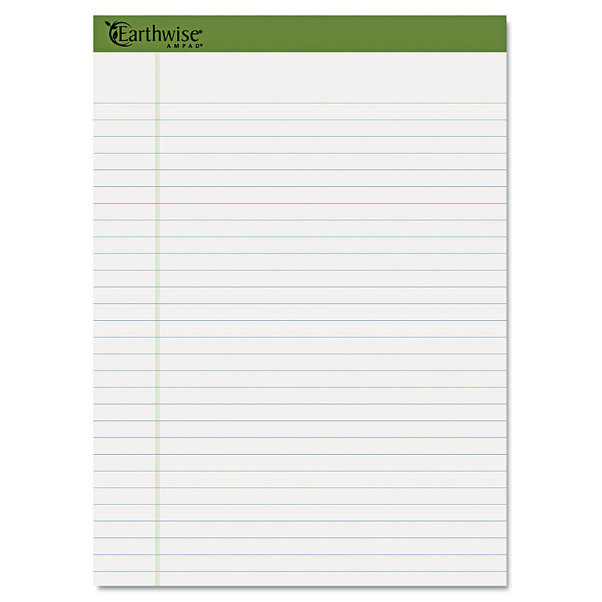 Earthwise by Ampad Recycled Writing Pad, Wide/Legal Rule, Politex Sand Headband, 40 White 8.5 x 11.75 Sheets, 4/Pack (40102)