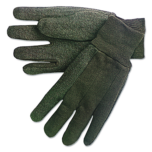 MCR Safety Dotted-Palm Cotton Jersey Gloves, Clute Cut, Straight Thumb, Large, Brown, 12 Pairs (7800)