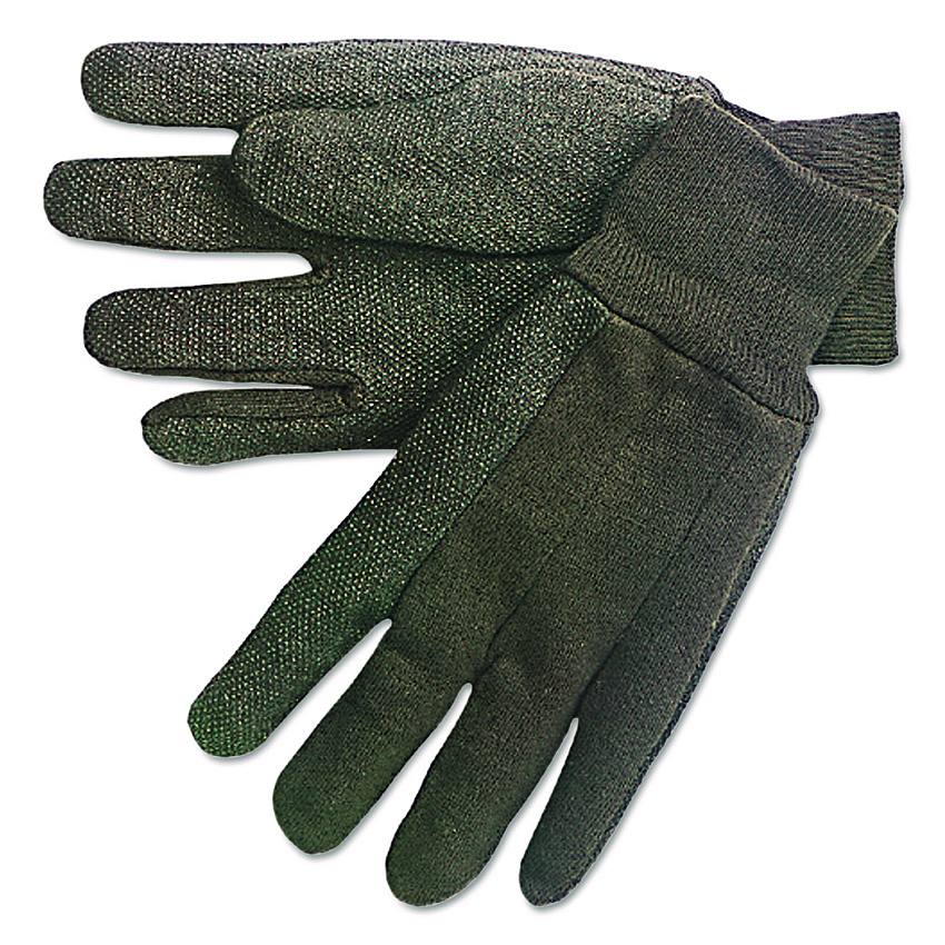 MCR Safety Dotted-Palm Cotton Jersey Gloves, Clute Cut, Straight Thumb, Large, Brown, 12 Pairs (7800)