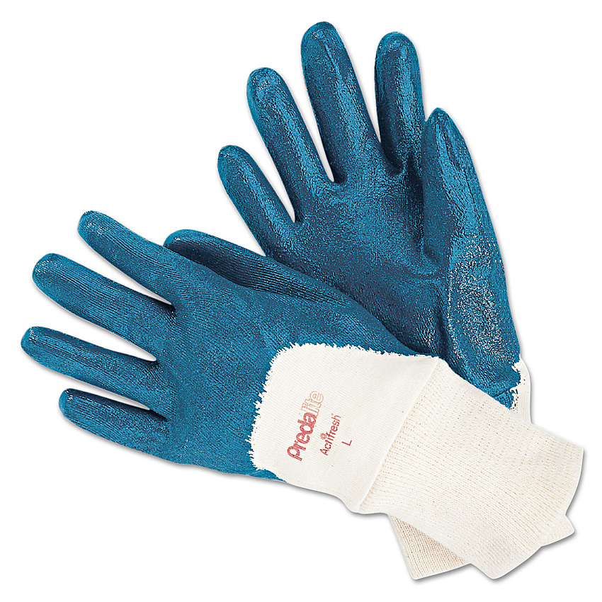MCR Safety Predalite Nitrile Gloves, Cotton Lined, Blue/White, Large, 12 Pairs (9780L)