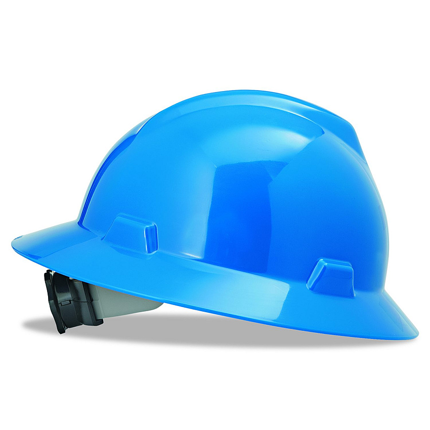 MSA V-Gard Hard Hats, Vented, Full Brim, Fas-Trac III Ratchet Suspension, One Size Fits Most (6.5 to 8), Blue (475368)