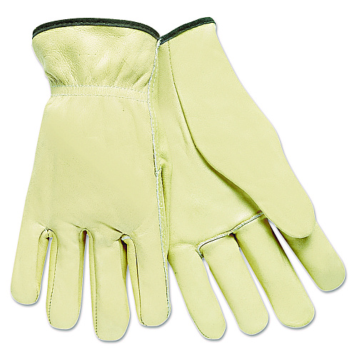 MCR Safety Full Leather Cow Grain Driver Gloves, Tan, Medium, 12 Pairs (3200M)