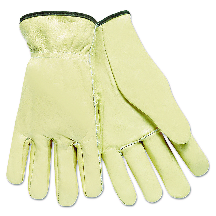 MCR Safety Full Leather Cow Grain Driver Gloves, Tan, Medium, 12 Pairs (3200M)
