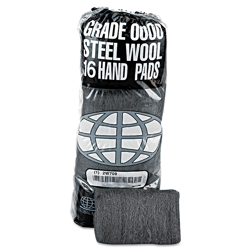 GMT Industrial-Quality Steel Wool Hand Pad, #0 Fine, Steel Gray, 16/Pack, 12 Packs/Carton (117003)