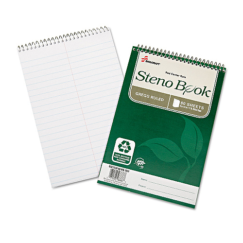 AbilityOne 7530016002029, SKILCRAFT Recycled Steno Pad, Gregg Rule, Green Cover, 60 White 6 x 9 Sheets, 6/Pack