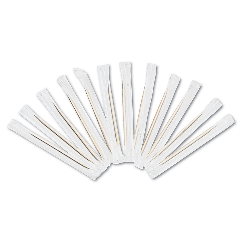 AmerCareRoyal Cello-Wrapped Round Wood Toothpicks, 2.5", Natural, 1,000/Box, 15 Boxes/Carton (RIW15)