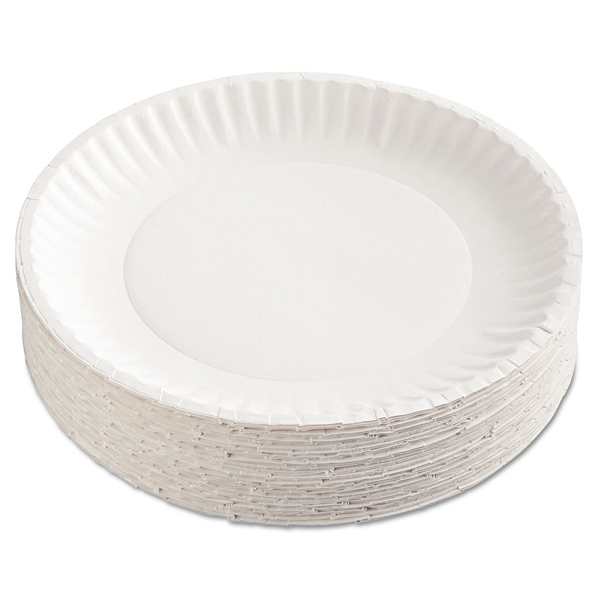 AJM Gold Label Coated Paper Plates, 9" dia, White, 100/Pack, 10 Packs/Carton (CP9GOEWH)
