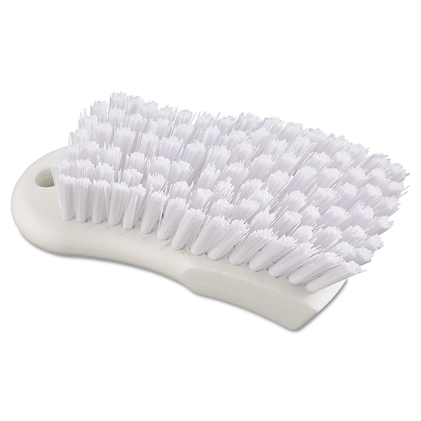 Boardwalk&reg; White Plastic Bristle Scrub Brush, 6", White Handle (BWKFSCBWH)