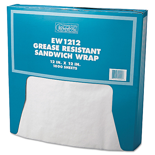 Bagcraft Grease-Resistant Paper Wraps and Liners, 12 x 12, White, 1,000/Box, 5 Boxes/Carton (057012)