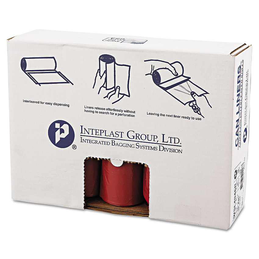 Inteplast Group Low-Density Commercial Can Liners, Infectious Waste Biohazard, 45 gal, 1.3 mil, 40" x 46", Red, Interleaved, 20/RL, 5 RL/CT (SL4046R)