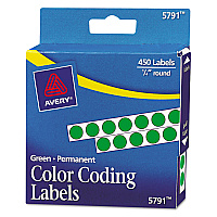 Avery Handwrite-Only Permanent Self-Adhesive Round Color-Coding Labels in Dispensers, 0.25" dia, Green, 450/Roll, (5791) (05791)