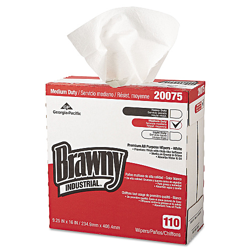 Brawny Tall Dispenser All-Purpose DRC Wipers, 1-Ply, 9.25 x 16, Unscented, White, 110/Box 10 Boxes/Carton (20075)