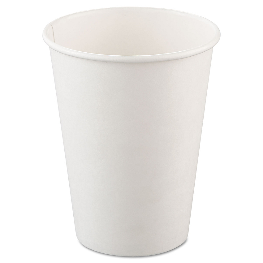 SOLO Single-Sided Poly Paper Hot Cups, 12 oz, White, 50/Bag, 20 Bags/Carton (412WN)