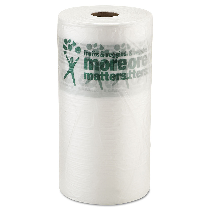 Inteplast Group Produce Bags, Fruits and Veggies - More Matters Labeling, 0.35 mil, 10" x 15", Clear, 1,400 Bags/Roll, 4 Rolls/Carton (PHMORE15NS)