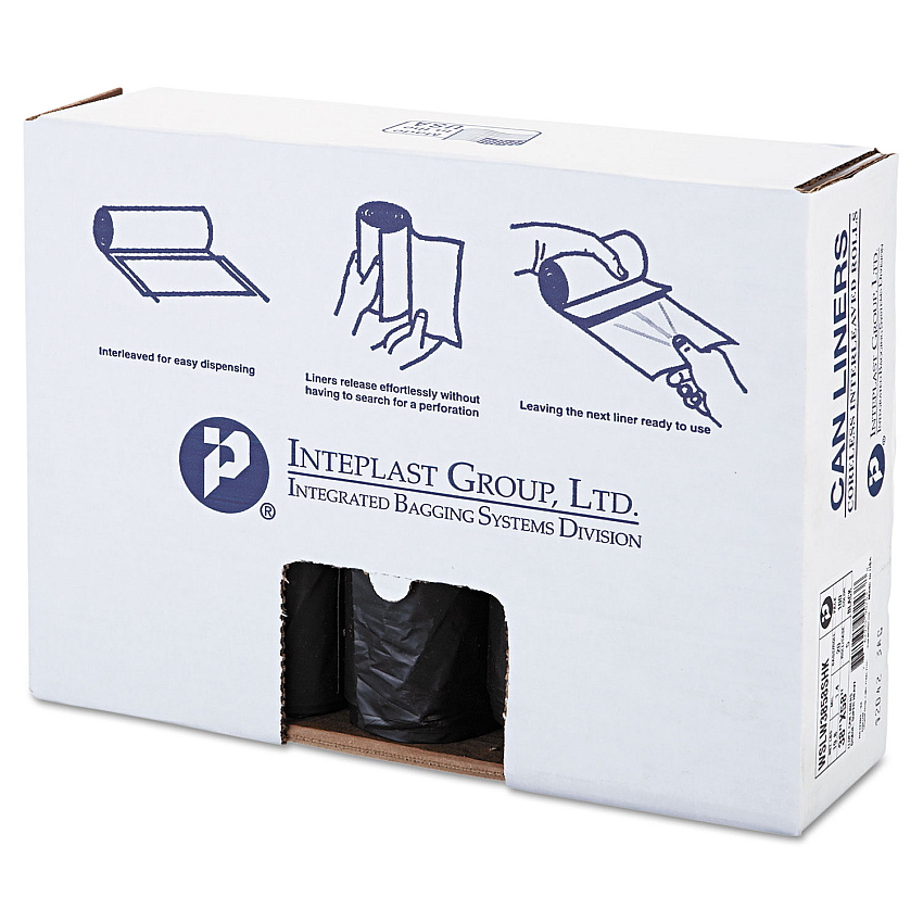 Inteplast Group Low-Density Commercial Can Liners, 60 gal, 1.4 mil, 38" x 58", Black, Interleaved Roll, 20 Bags/Roll, 5 Rolls/Carton (SLW3858SHK)