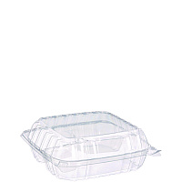 Dart ClearSeal Hinged-Lid Plastic Containers, 8.25 x 8.25 x 3, Clear, Plastic, 125/Pack, 2 Packs/Carton (C90PST3)