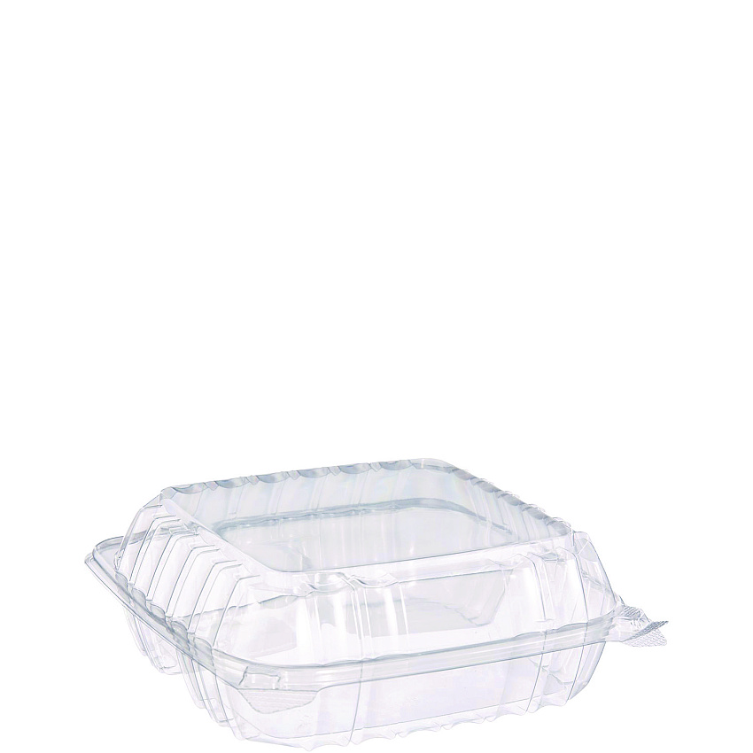 Dart ClearSeal Hinged-Lid Plastic Containers, 8.25 x 8.25 x 3, Clear, Plastic, 125/Pack, 2 Packs/Carton (C90PST3)